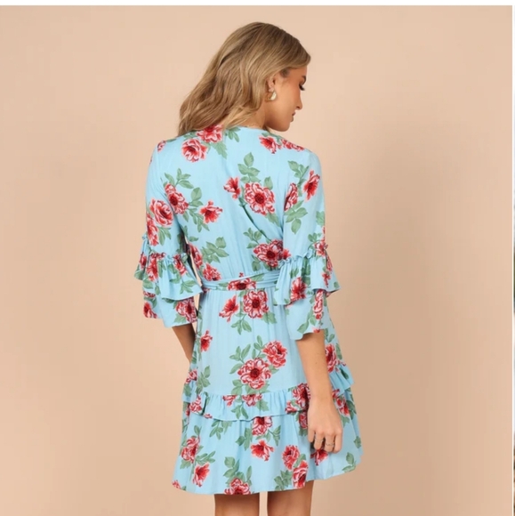 Petal+Pup Cassat Blue Floral Wrap Mini Dress - Picture 7 of 9